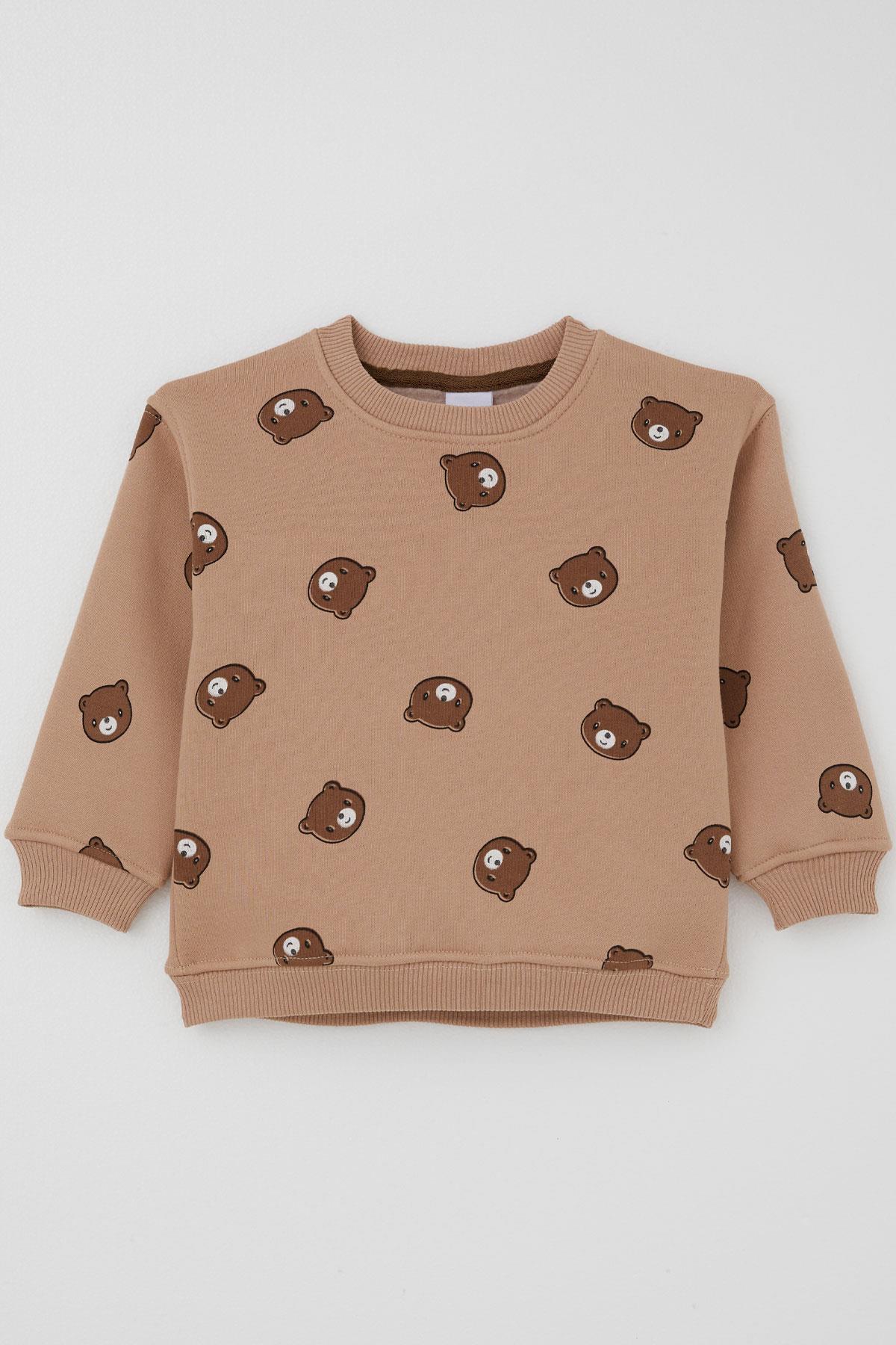 Valorya Kız Çocuk Eşofman Takımı Sevimli Ayıcıklar Desenli Kahverengi (2-5 Yaş)