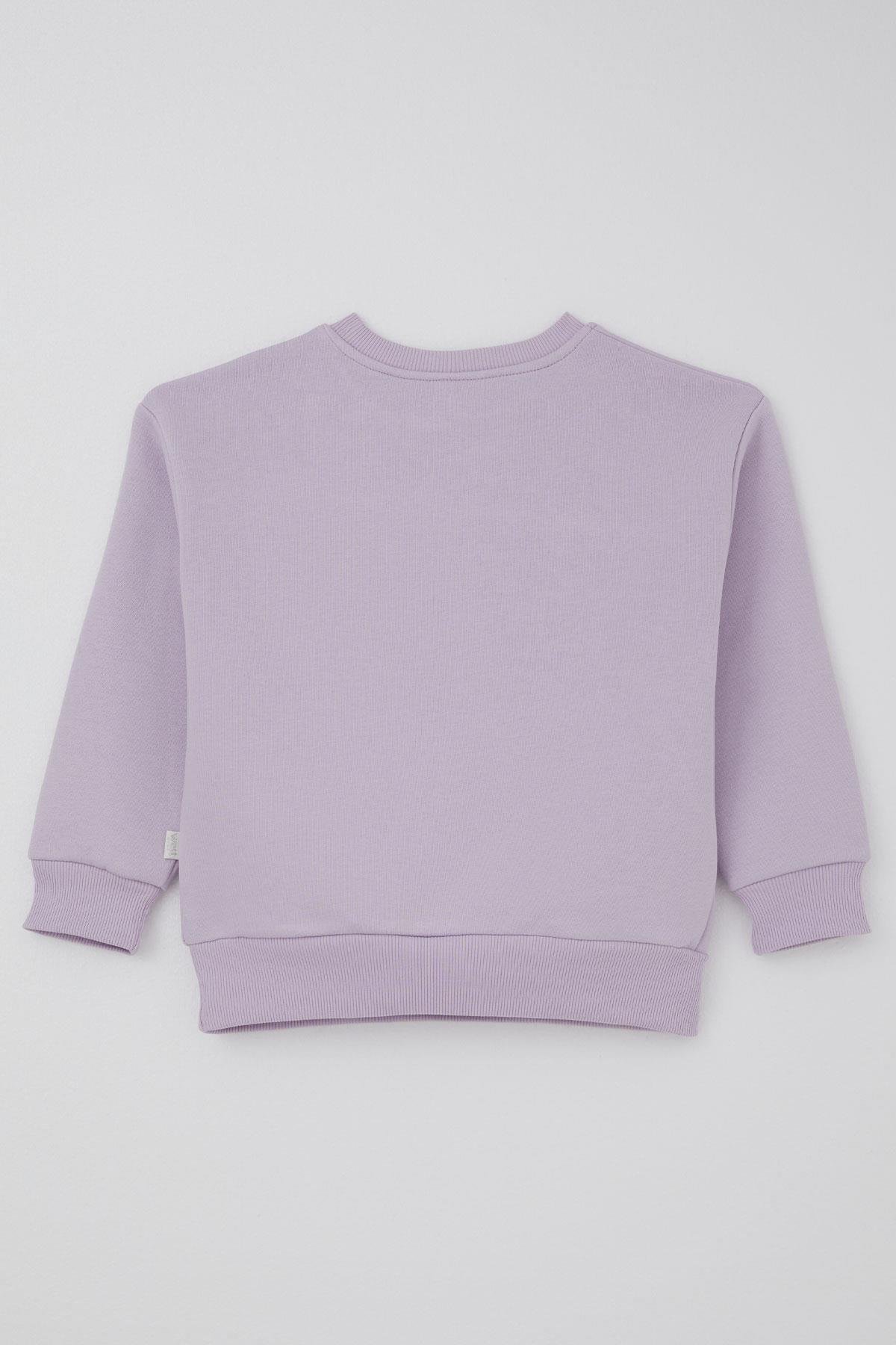 West Kız Çocuk Eşofman Takımı Simli Fiyonk Baskılı Lila (4-7 Yaş)