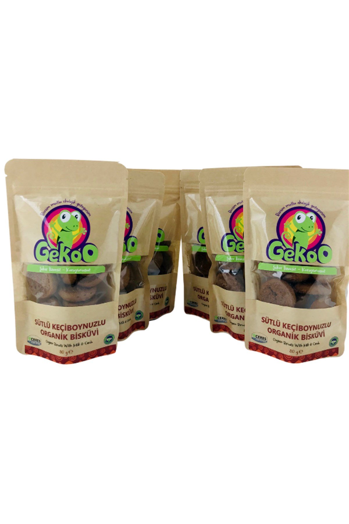 6 ADET GEKOO ORGANİK SÜTLÜ KEÇİBOYNUZLU BİSKÜVİ 80g