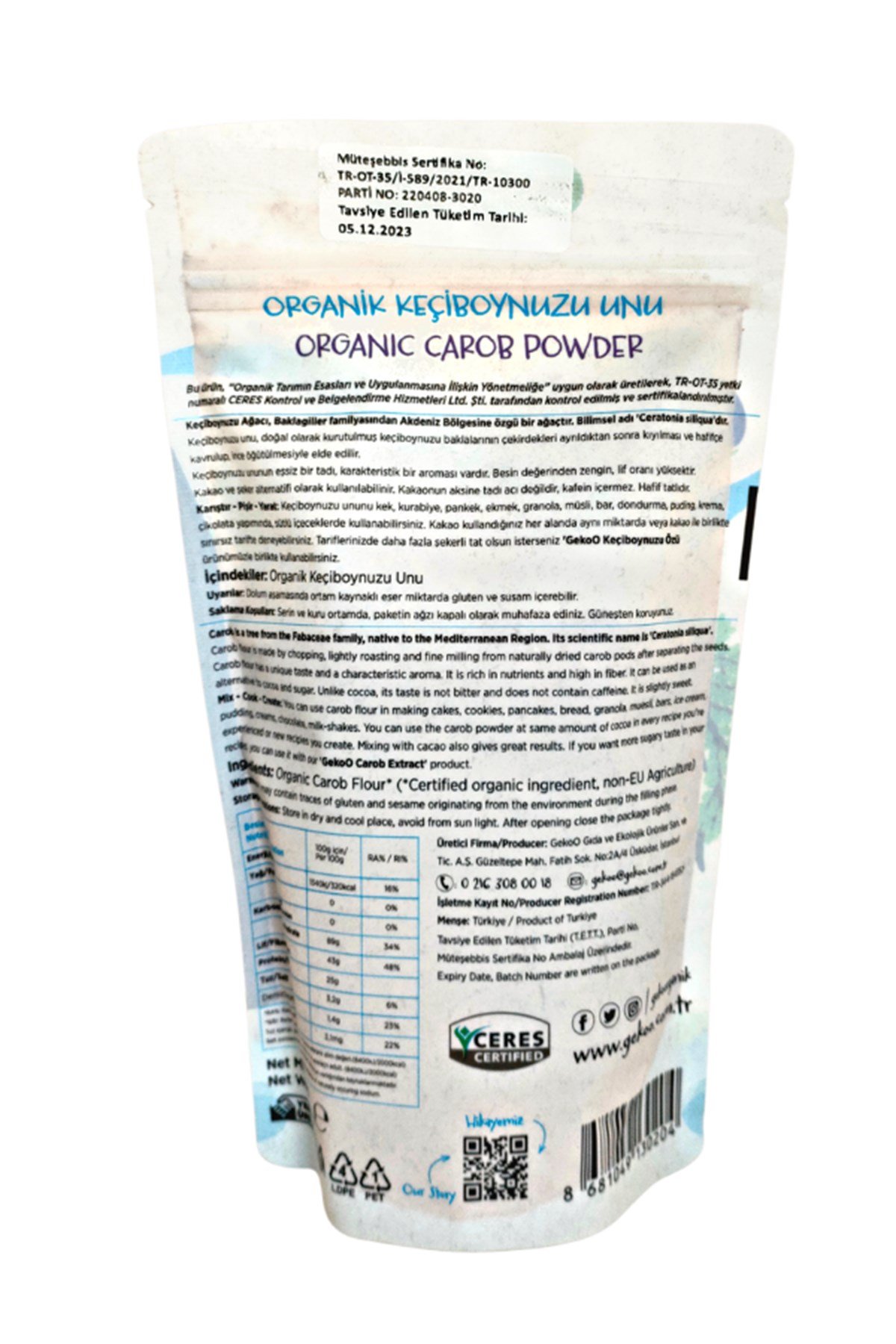 GEKOO 250g ORGANİK KEÇİBOYNUZU UNU
