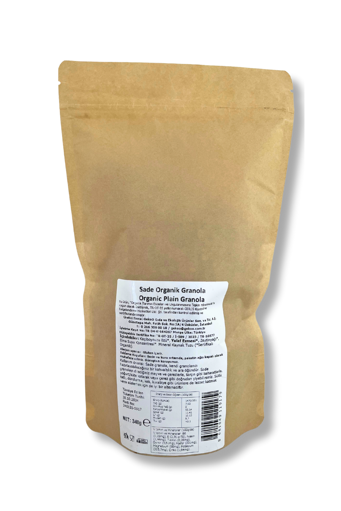 GekoO Organik Sade Granola 340G