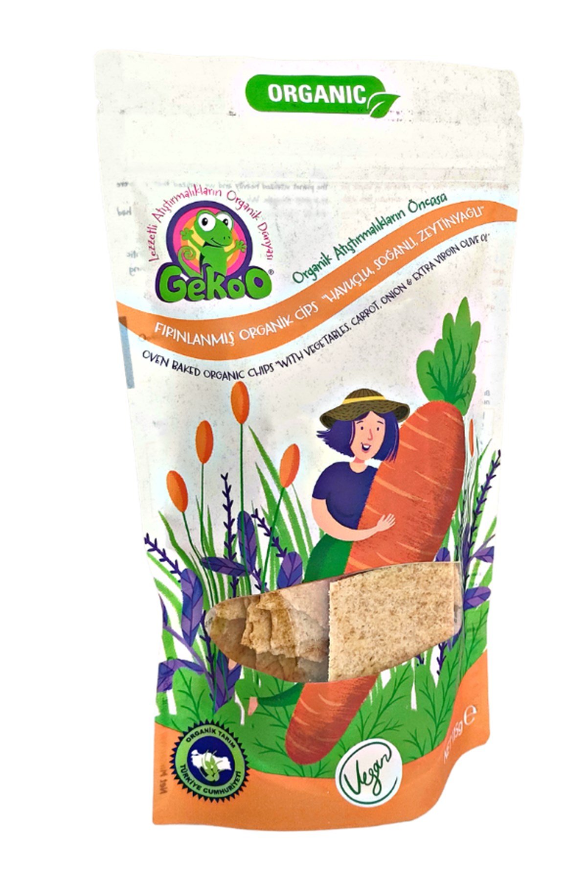 GEKOO ORGANİK SEBZELİ FIRINLANMIŞ CİPS HAVUÇ-SOĞAN-ZEYTİNYAĞLI 115g