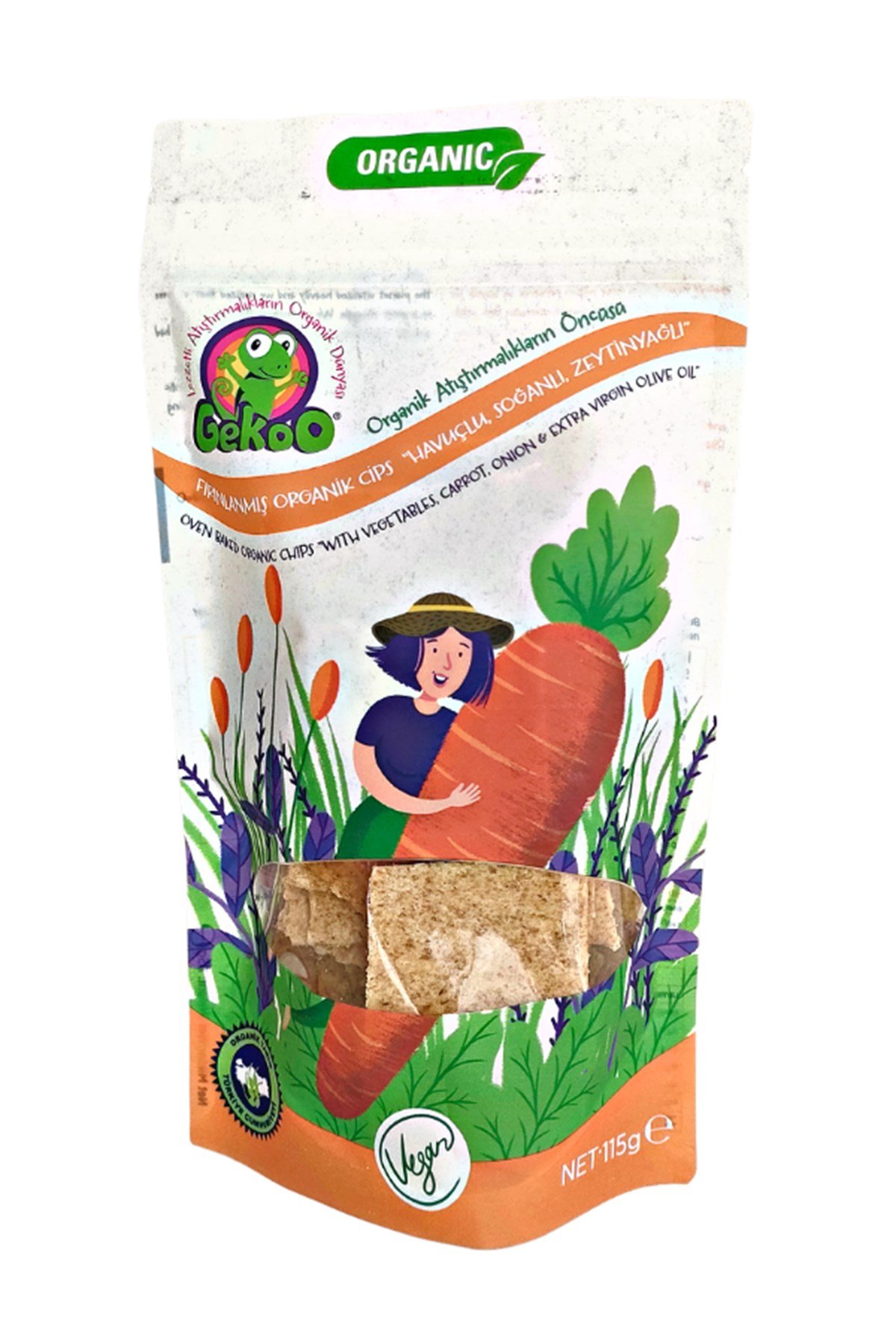 GEKOO ORGANİK SEBZELİ FIRINLANMIŞ CİPS HAVUÇ-SOĞAN-ZEYTİNYAĞLI 115g