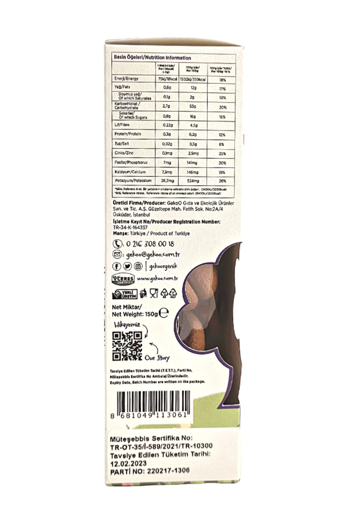 Gekoo Organik Sütlü Keçiboynuzlu Bisküvi 150g - 2'li