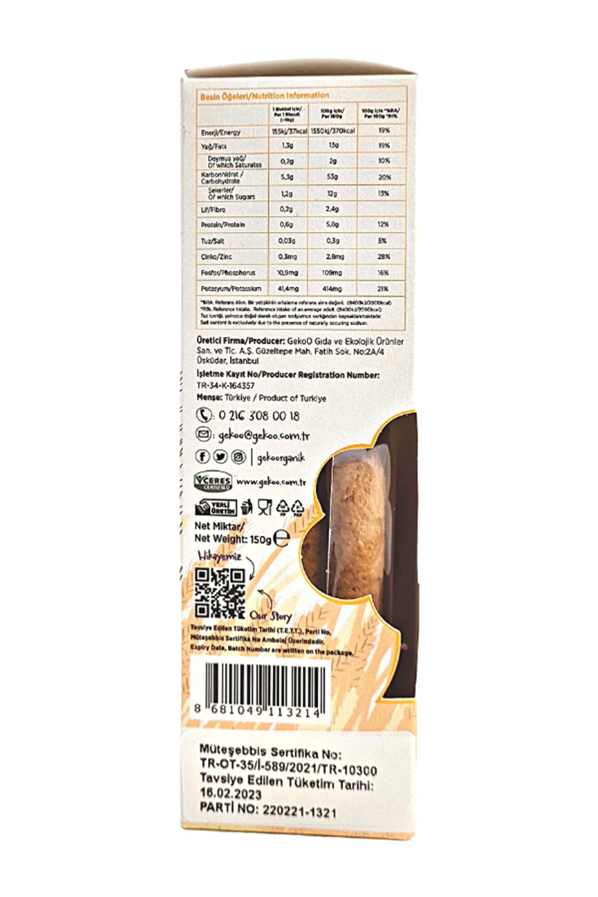 Gekoo Yulaflı Organik Bebek Bisküvisi 150g - 2'li