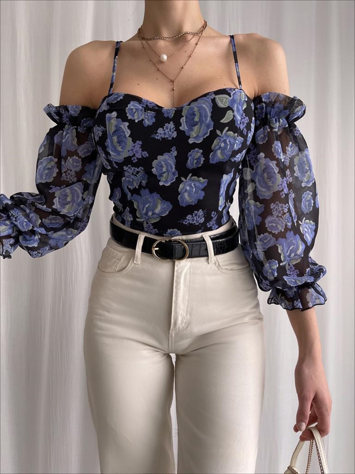 Askı Kol Detay Şifon Bluz - LİLA