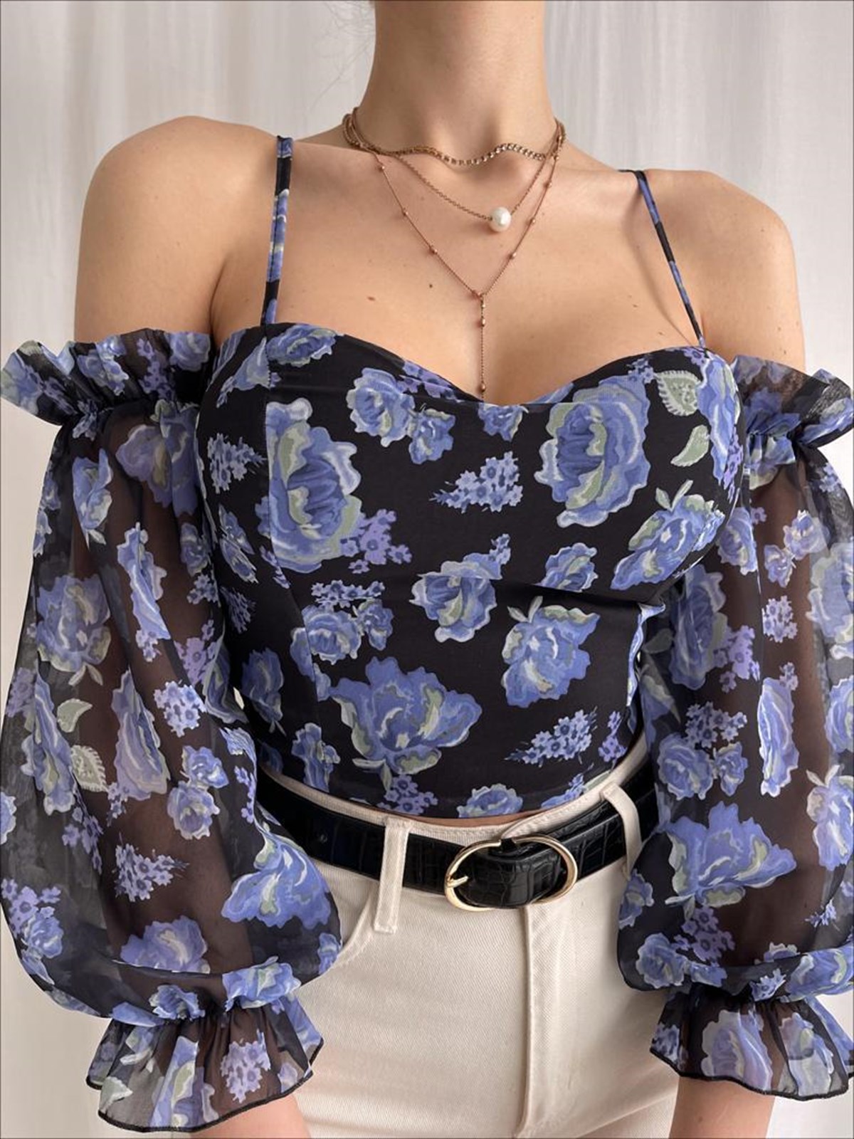 Askı Kol Detay Şifon Bluz - LİLA