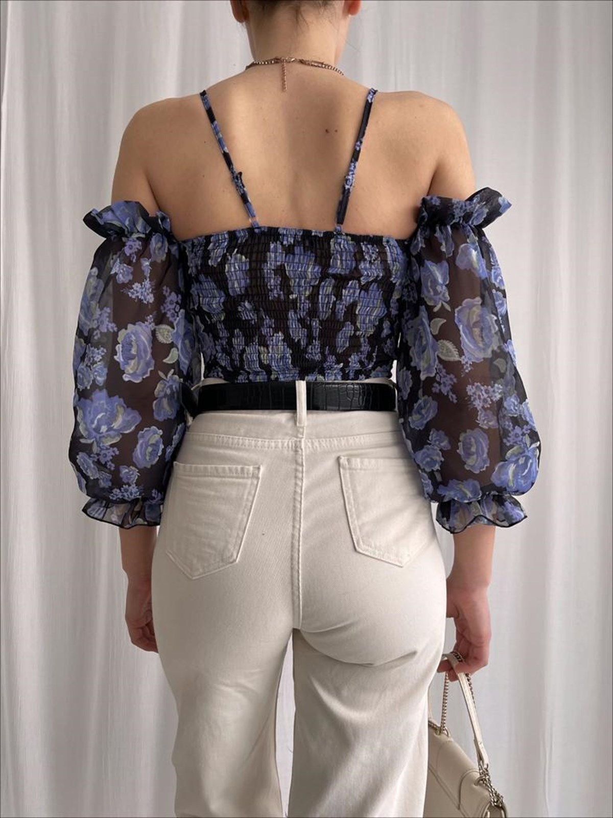 Askı Kol Detay Şifon Bluz - LİLA