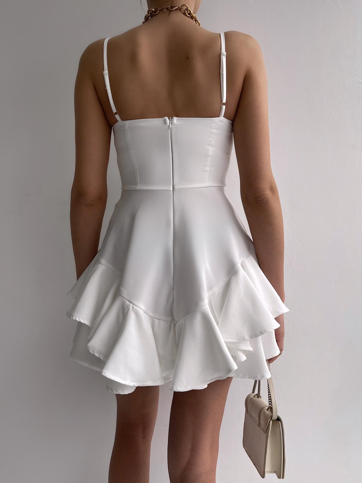 Askılı Etek Kat Kat Prenses Elbise - BEYAZ