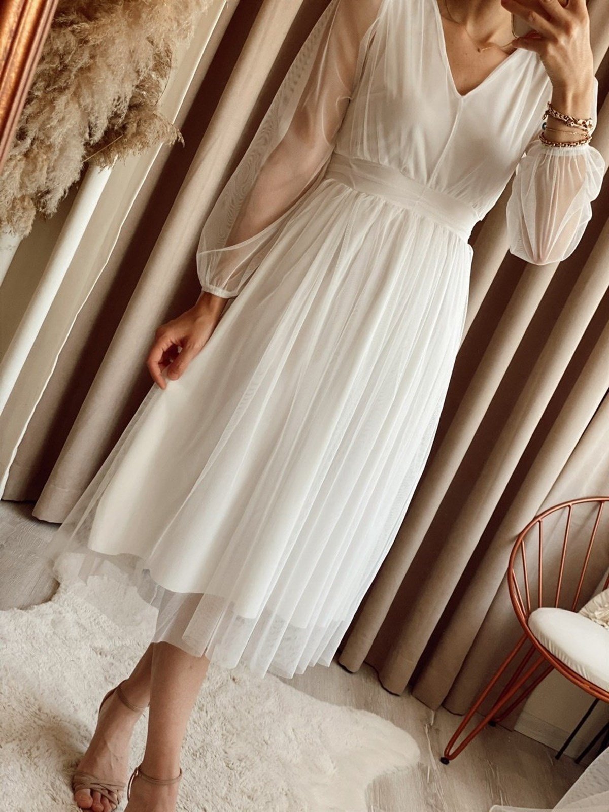 Astarlı Midiboy Tül Elbise - BEYAZ