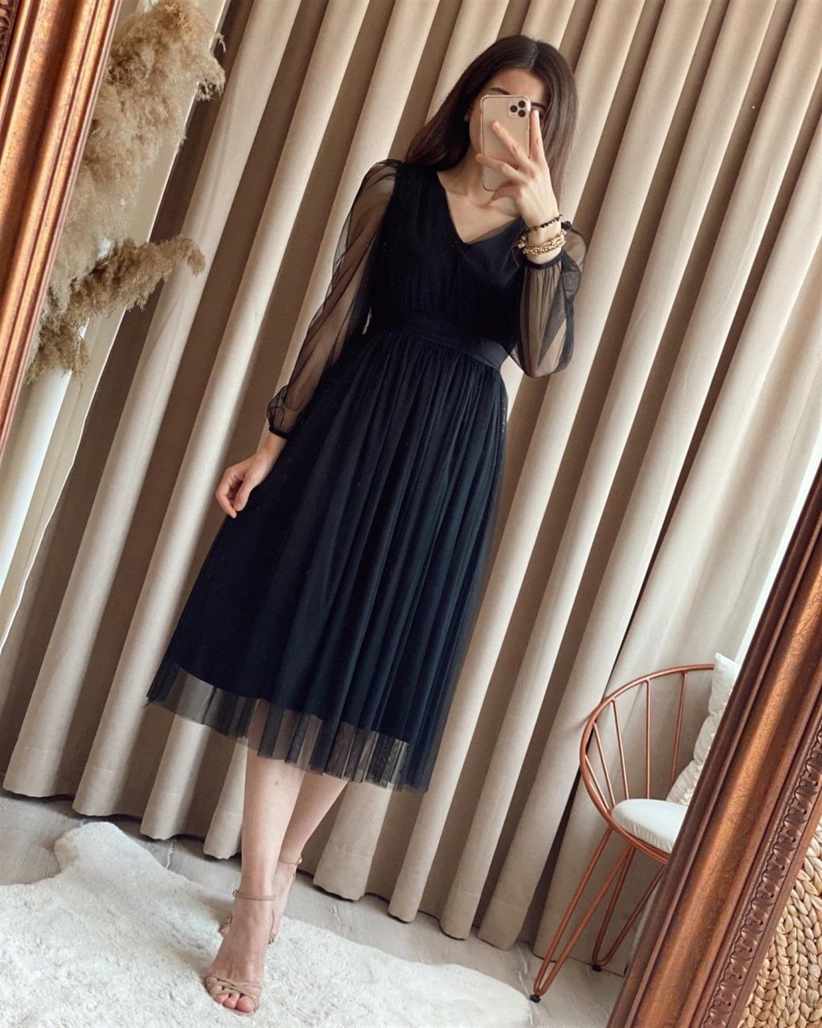 Astarlı Midiboy Tül Elbise - SİYAH