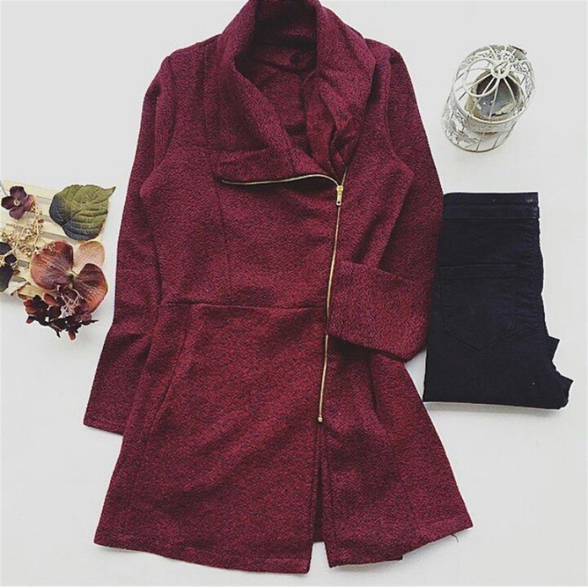 Balıksırtı Desenli Ceket - BORDO