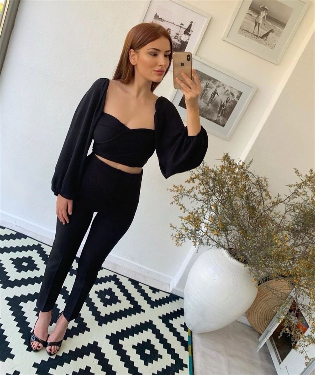 Boru Dar Paça Atlas Kumaş Pantolon - SİYAH