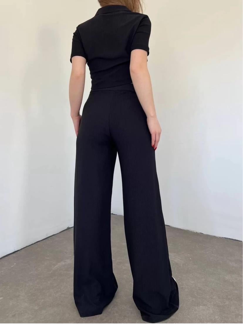 Bürümcük Kumaş Gömlek Pantolon İkili Takım - SİYAH