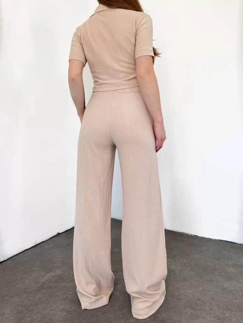 Bürümcük Kumaş Gömlek Pantolon İkili Takım - KREM RENK