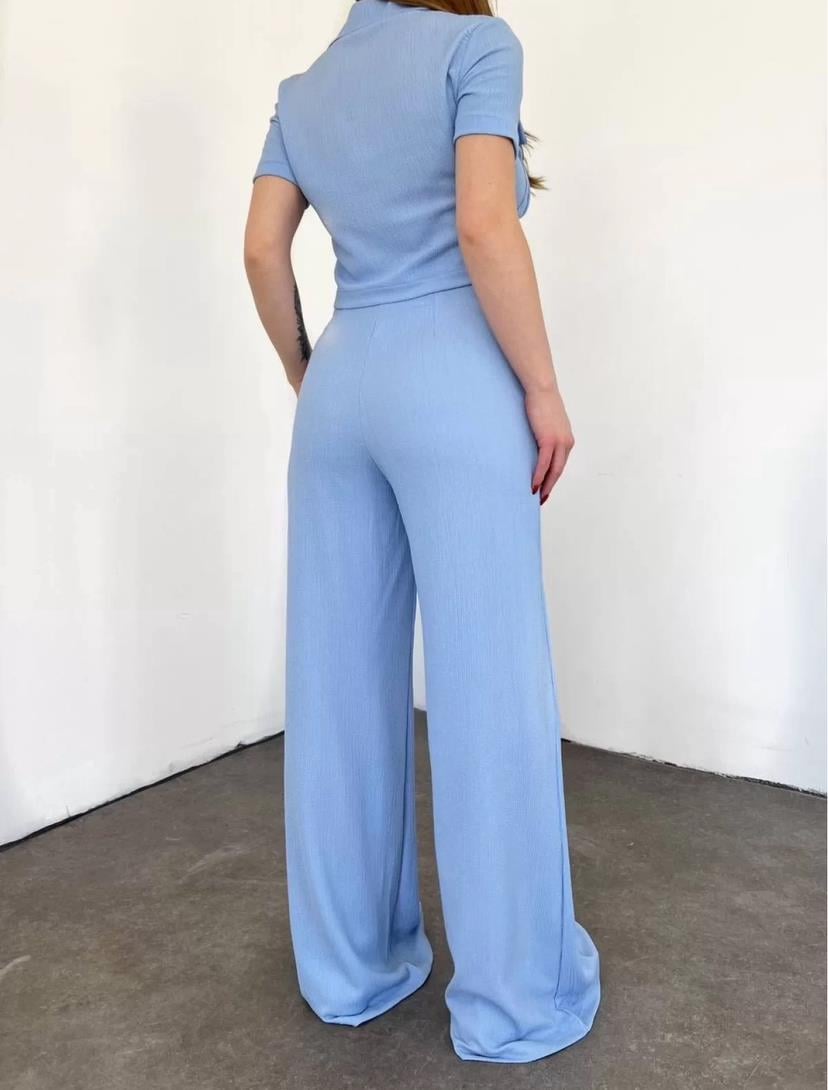 Bürümcük Kumaş Gömlek Pantolon İkili Takım - BEBE MAVİ