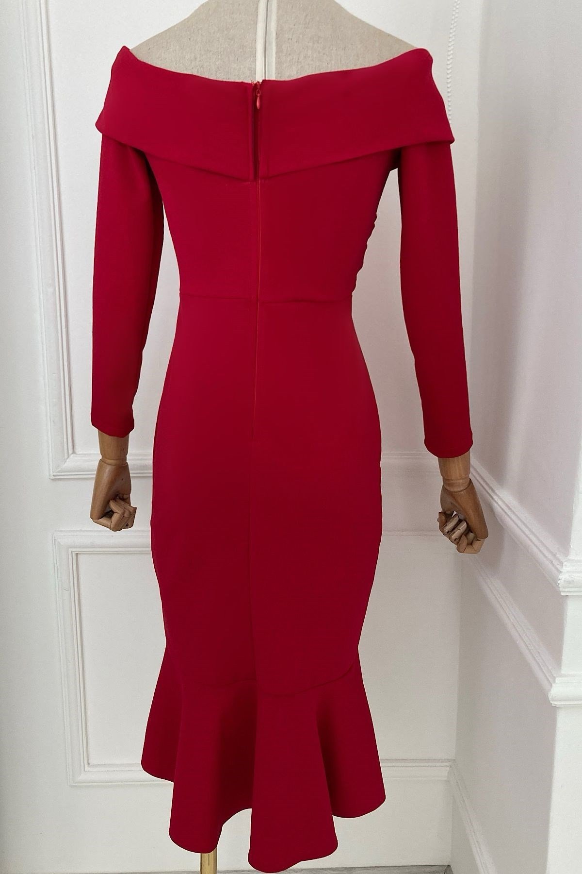 Çapraz Yaka Crep Elbise - KIRMIZI