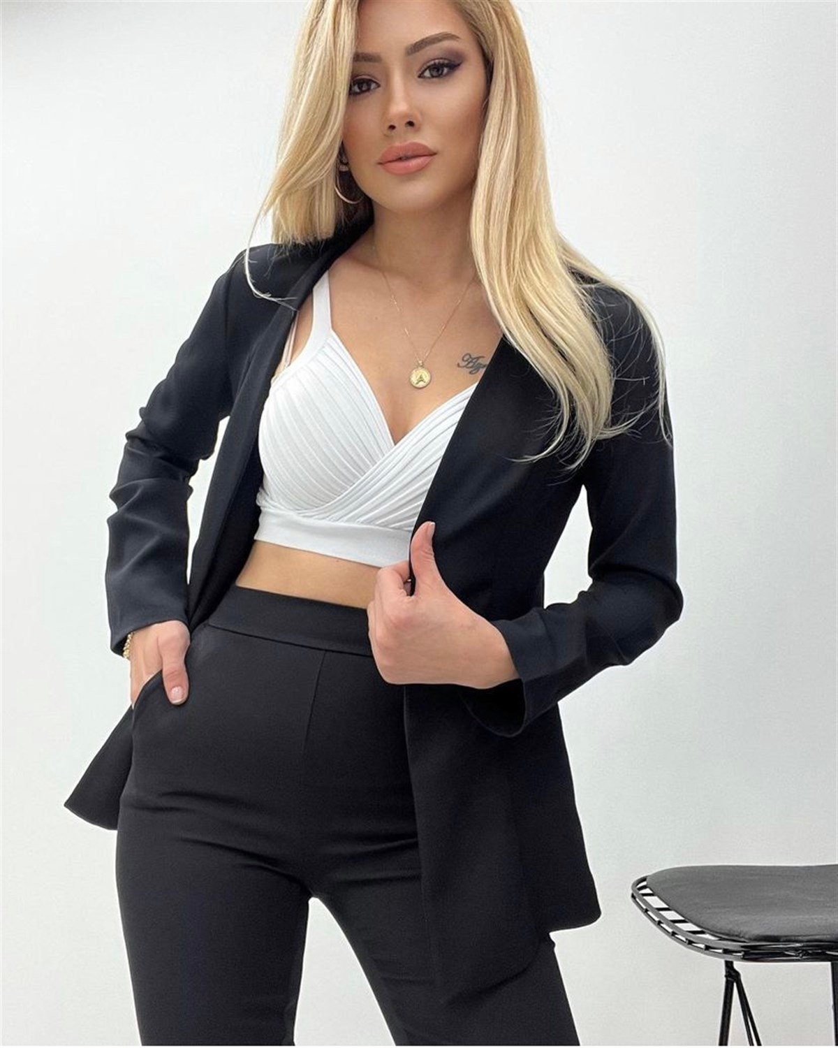 Ceket Pantolon Atlas Kumaş 2 Li Takım - SİYAH