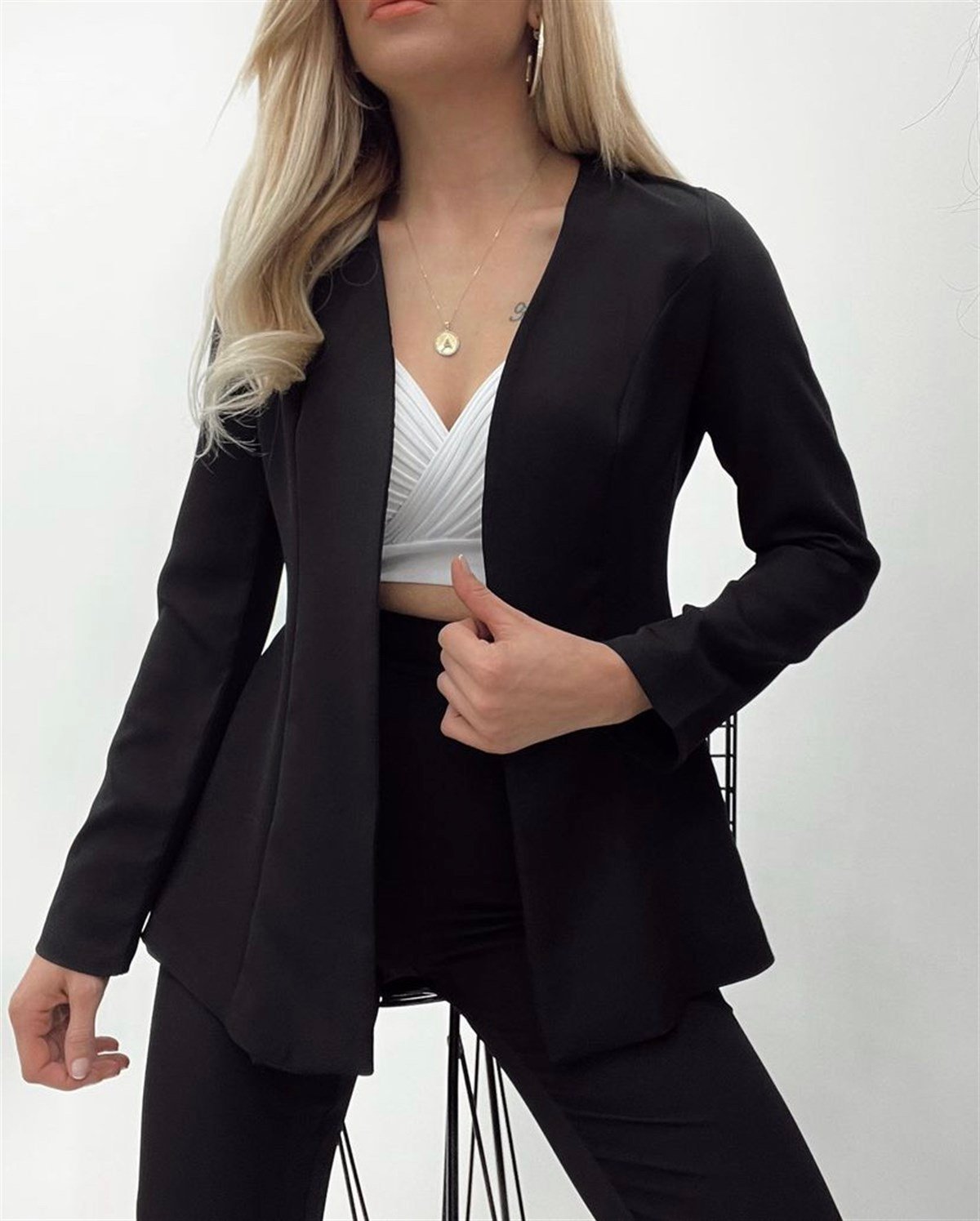 Ceket Pantolon Atlas Kumaş 2 Li Takım - SİYAH