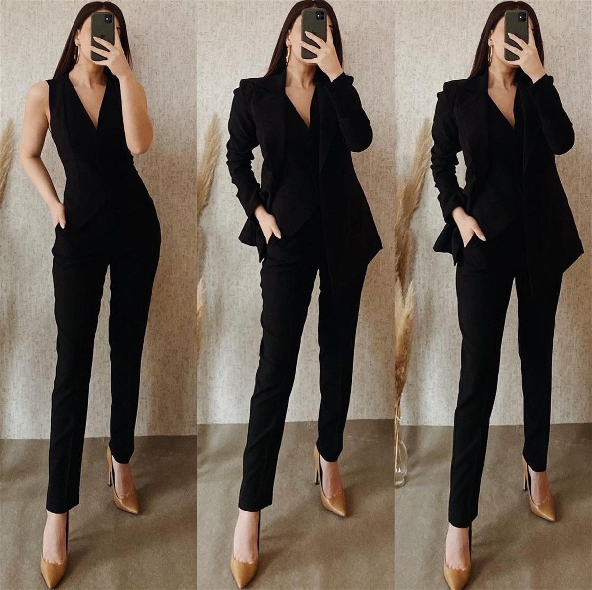 Cepken Ceket Pantolon 3 Lü Takım - SİYAH