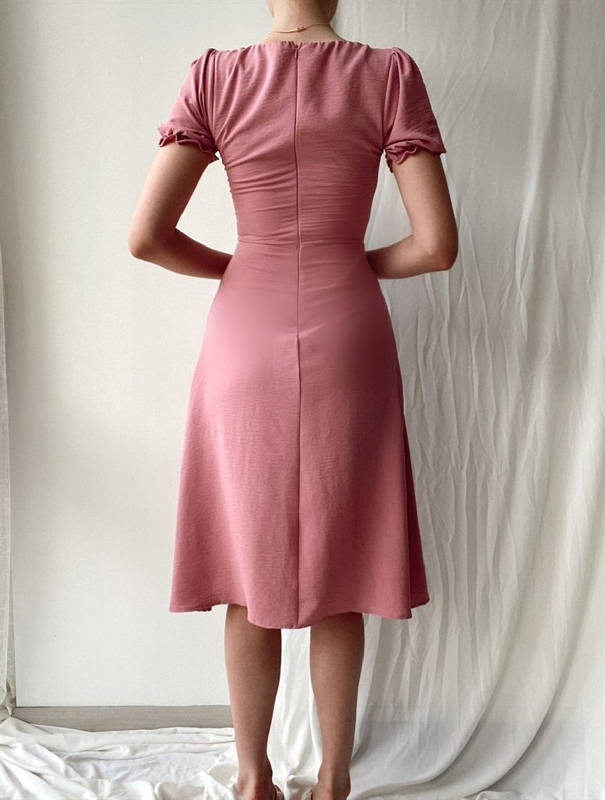 Düğme Detay Uzun Aletris Elbise - PUDRA