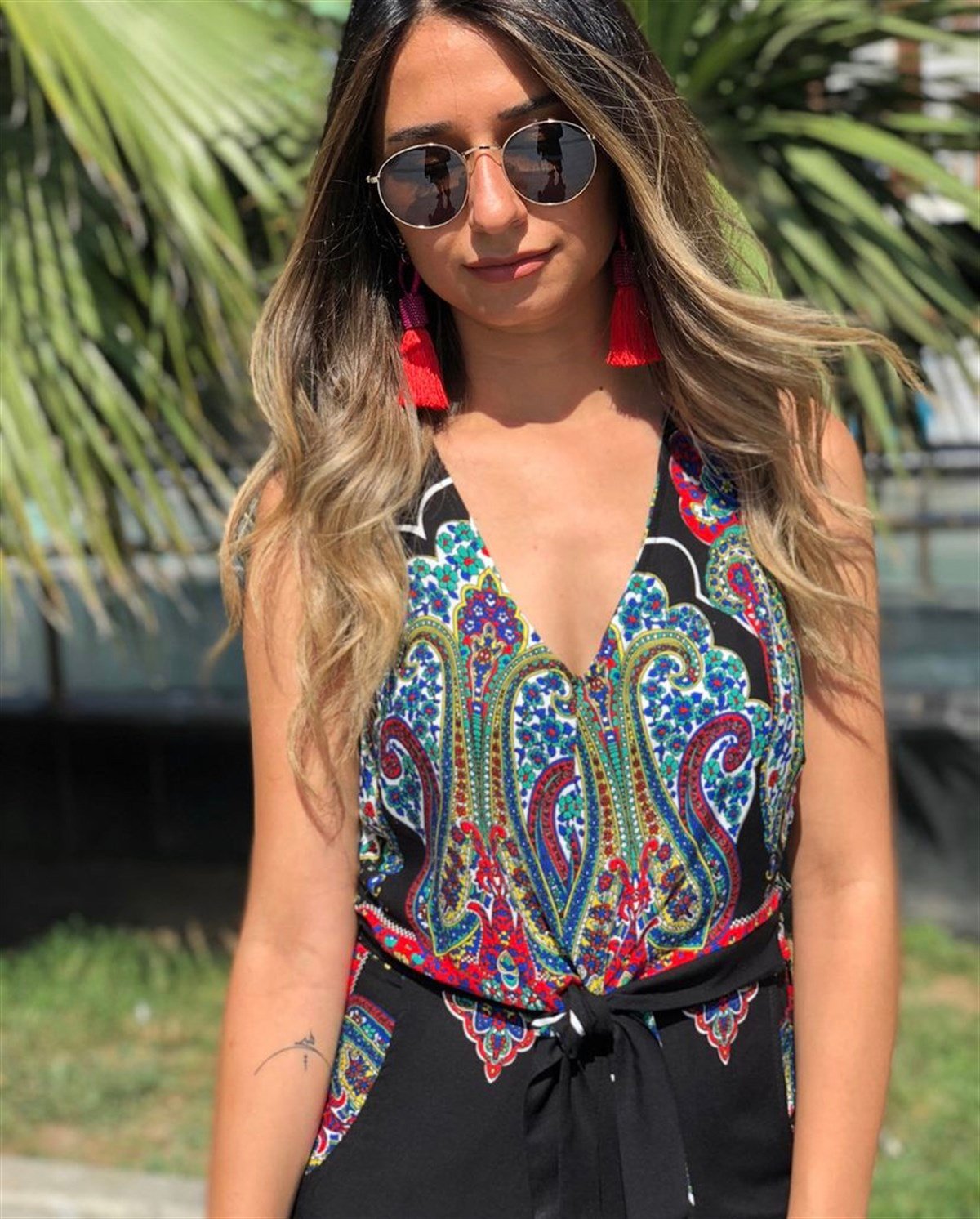 Etnik Desenli Pantolon ve Bluz Takım