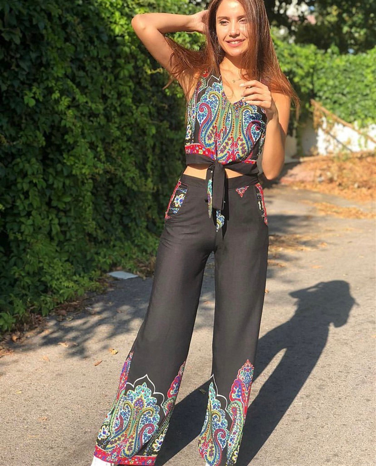 Etnik Desenli Pantolon ve Bluz Takım