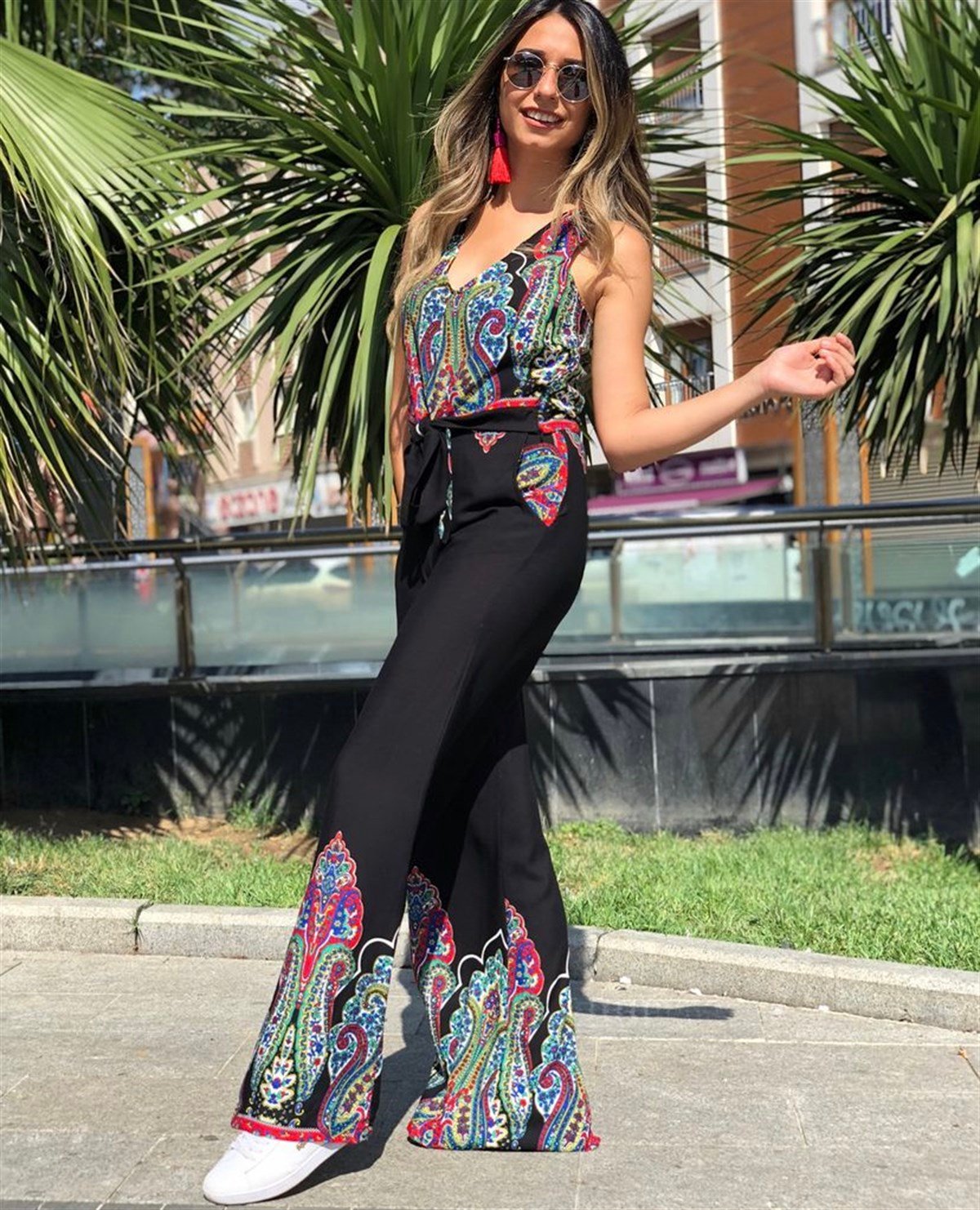 Etnik Desenli Pantolon ve Bluz Takım