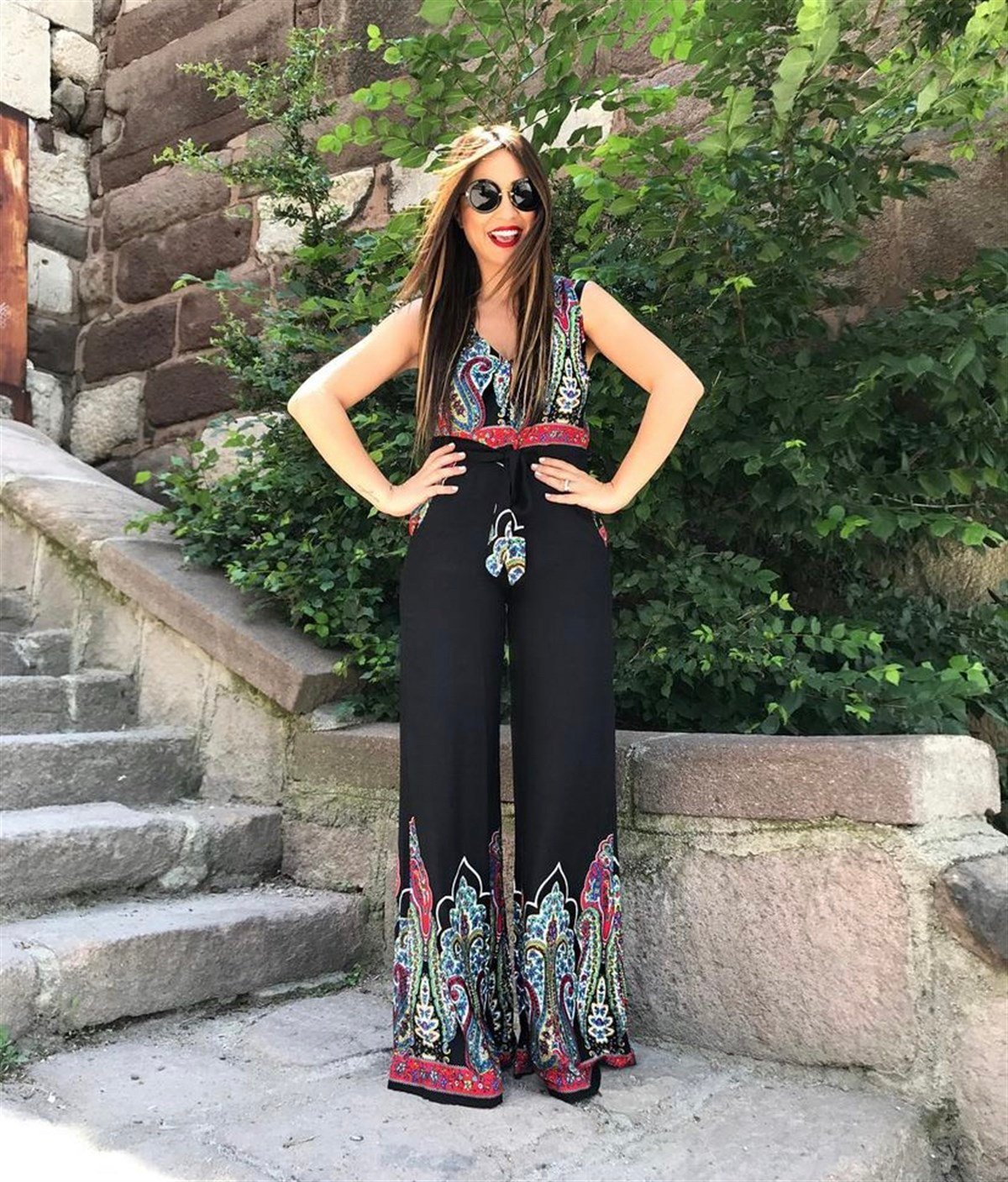 Etnik Desenli Pantolon ve Bluz Takım