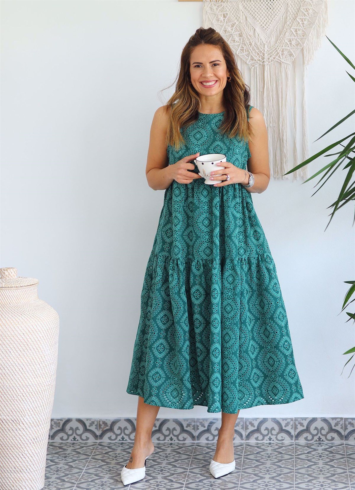 Fisto Kumaş İç Astarlı Midi Boy Elbise - ZÜMRÜT YEŞİLİ