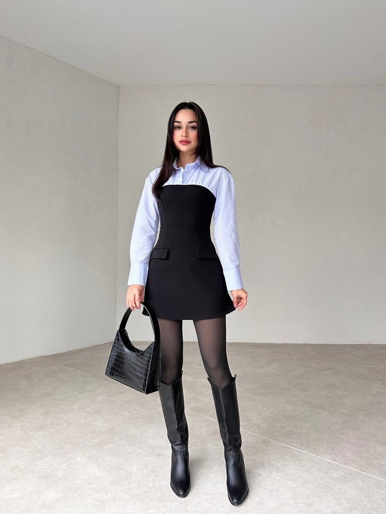 Gömlekli Mini Straplez Elbise