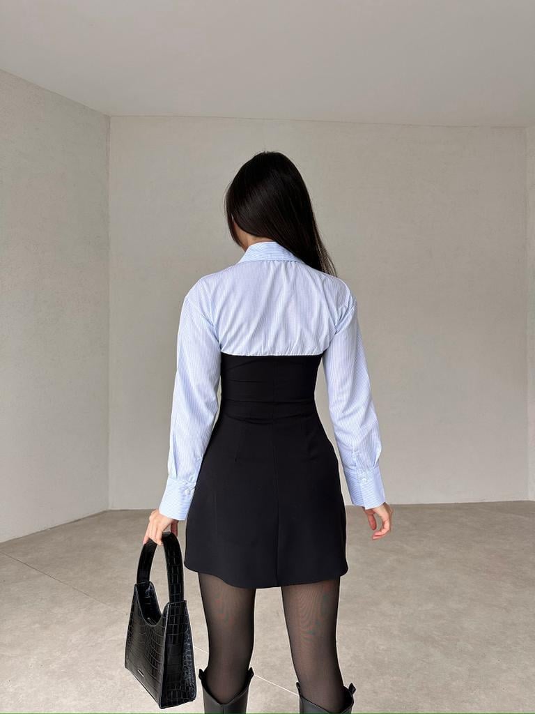 Gömlekli Mini Straplez Elbise