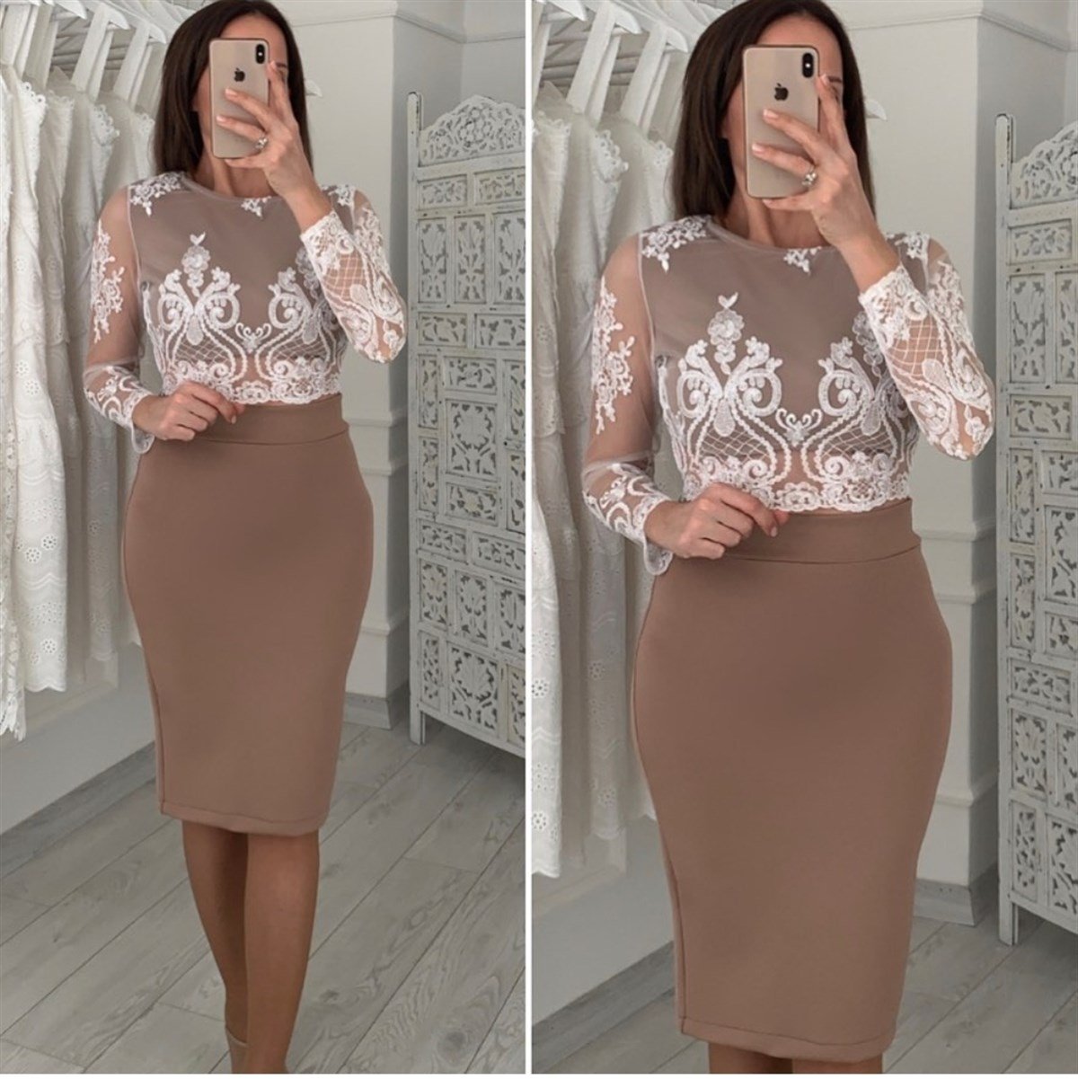 Güpür Detay Bluz Etek 2 Li Takım