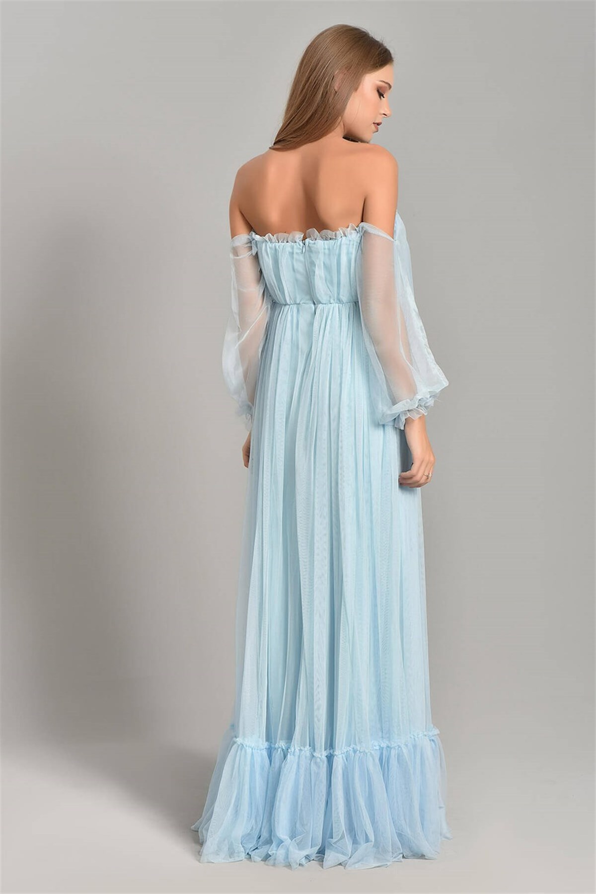 Güpür Detay Tül Elbise - BEBE MAVİ