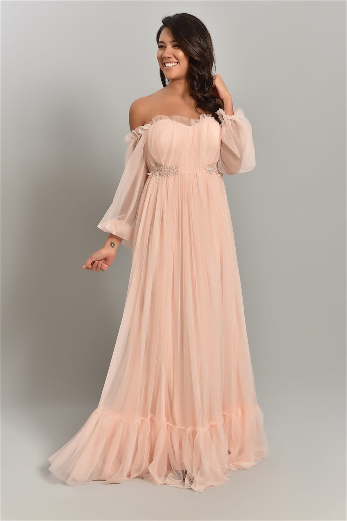 Güpür Detay Tül Elbise - PUDRA