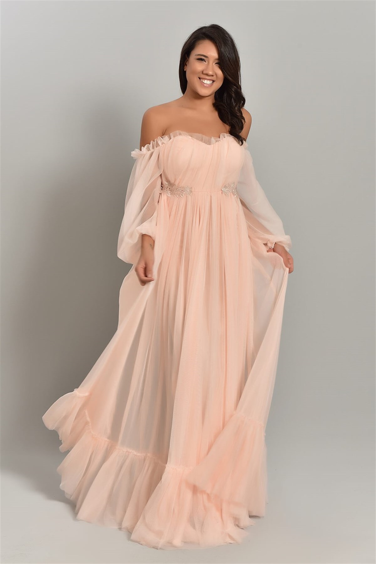 Güpür Detay Tül Elbise - PUDRA