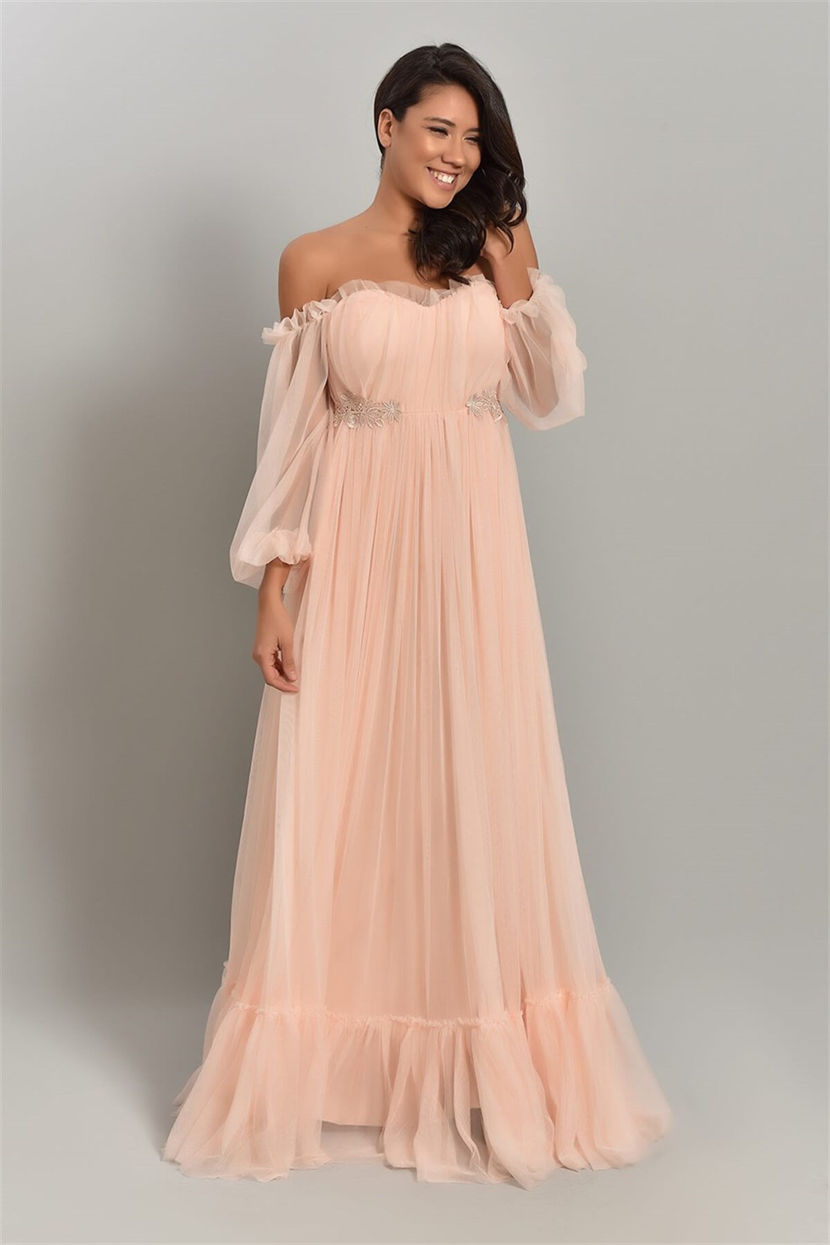 Güpür Detay Tül Elbise - PUDRA