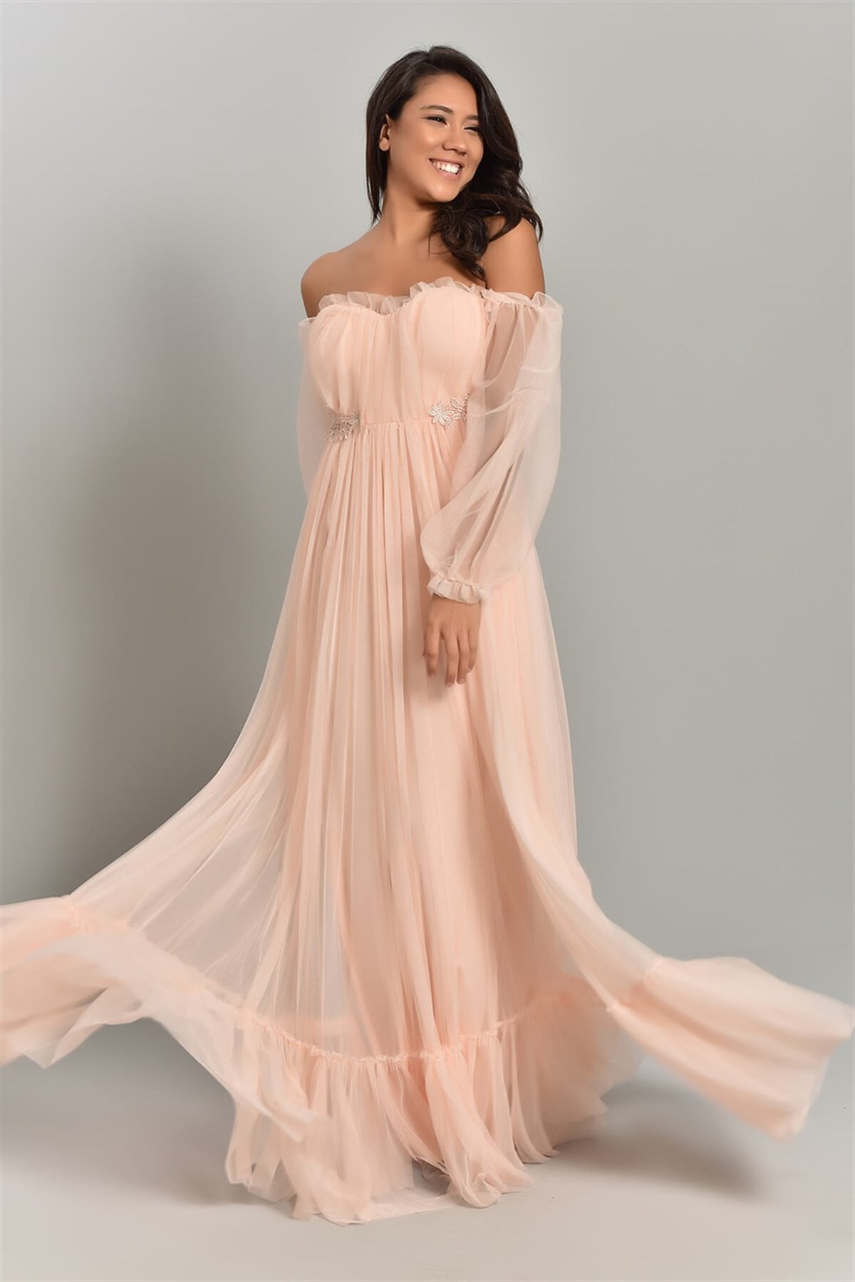 Güpür Detay Tül Elbise - PUDRA