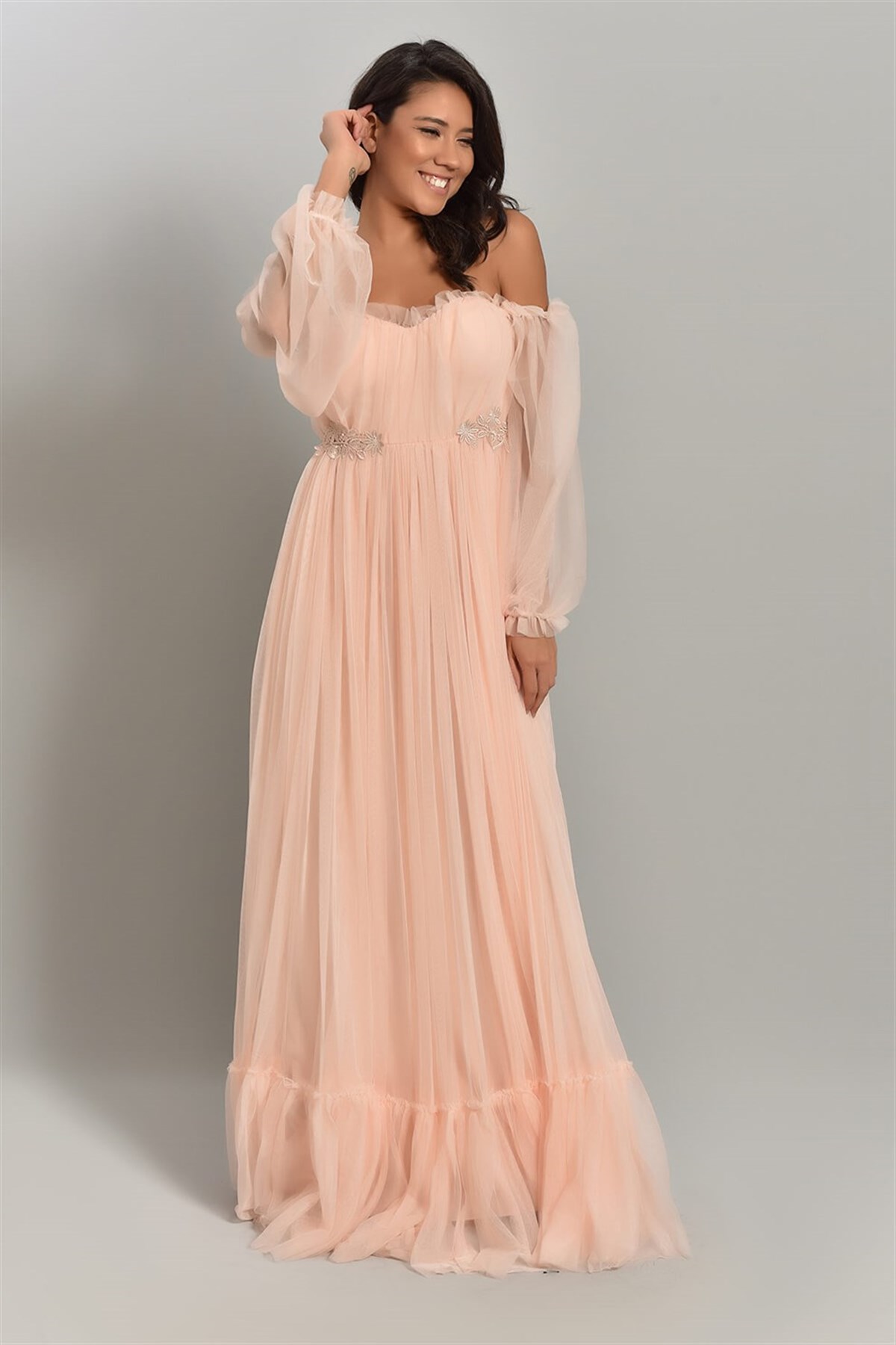 Güpür Detay Tül Elbise - PUDRA