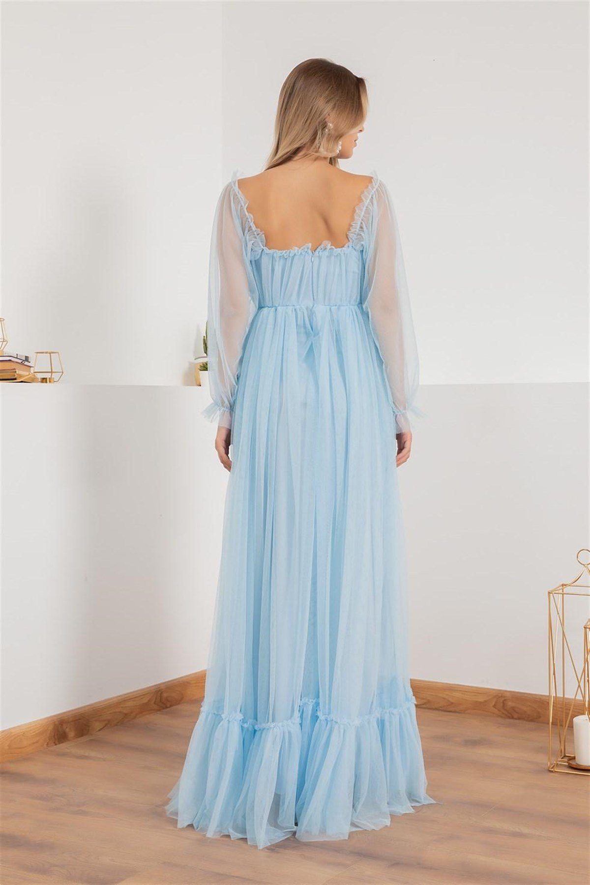 Güpür Detay Tül Elbise - BEBE MAVİ