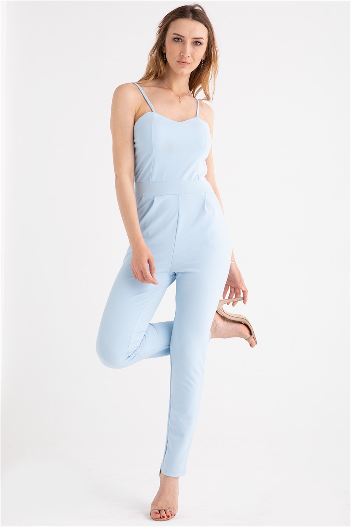 İp Askılı Cepli Tulum - BEBE MAVİ