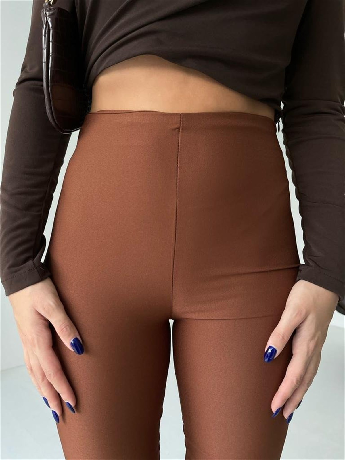 İspanyol Paça Yandan Fermuarlı Anjali Pantolon - KAHVERENK