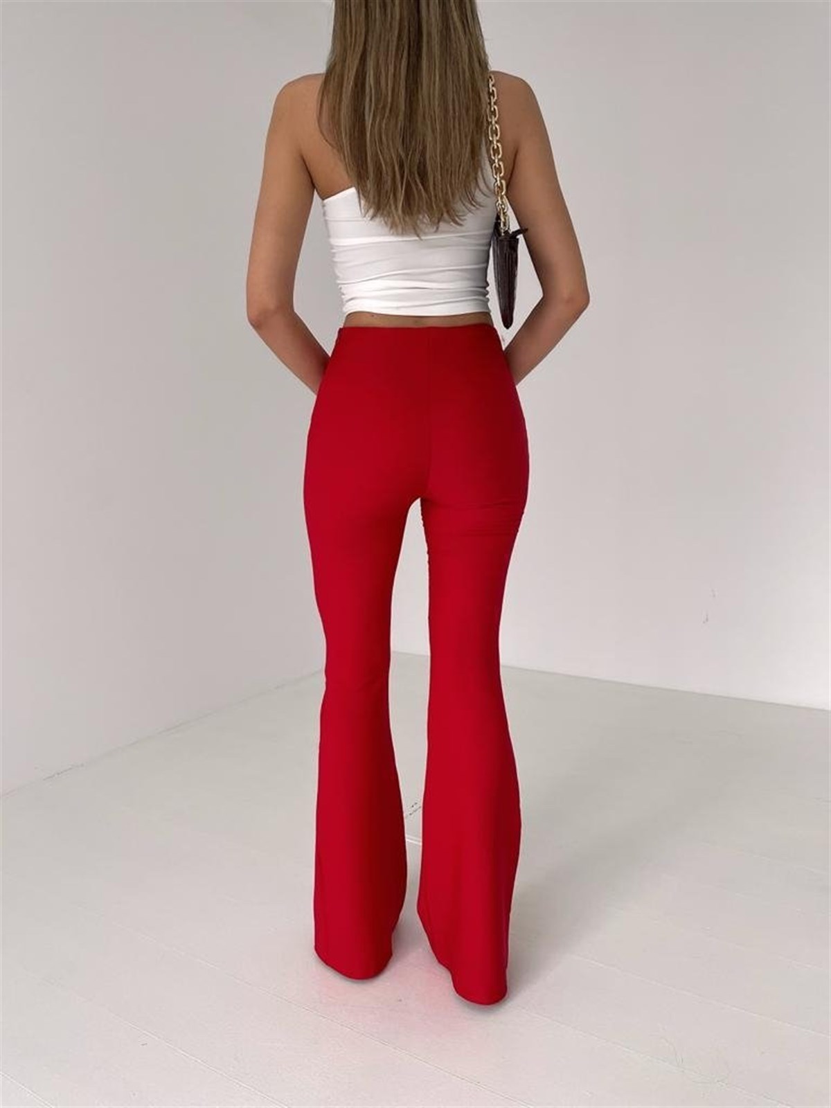 İspanyol Paça Yandan Fermuarlı Anjali Pantolon - KIRMIZI