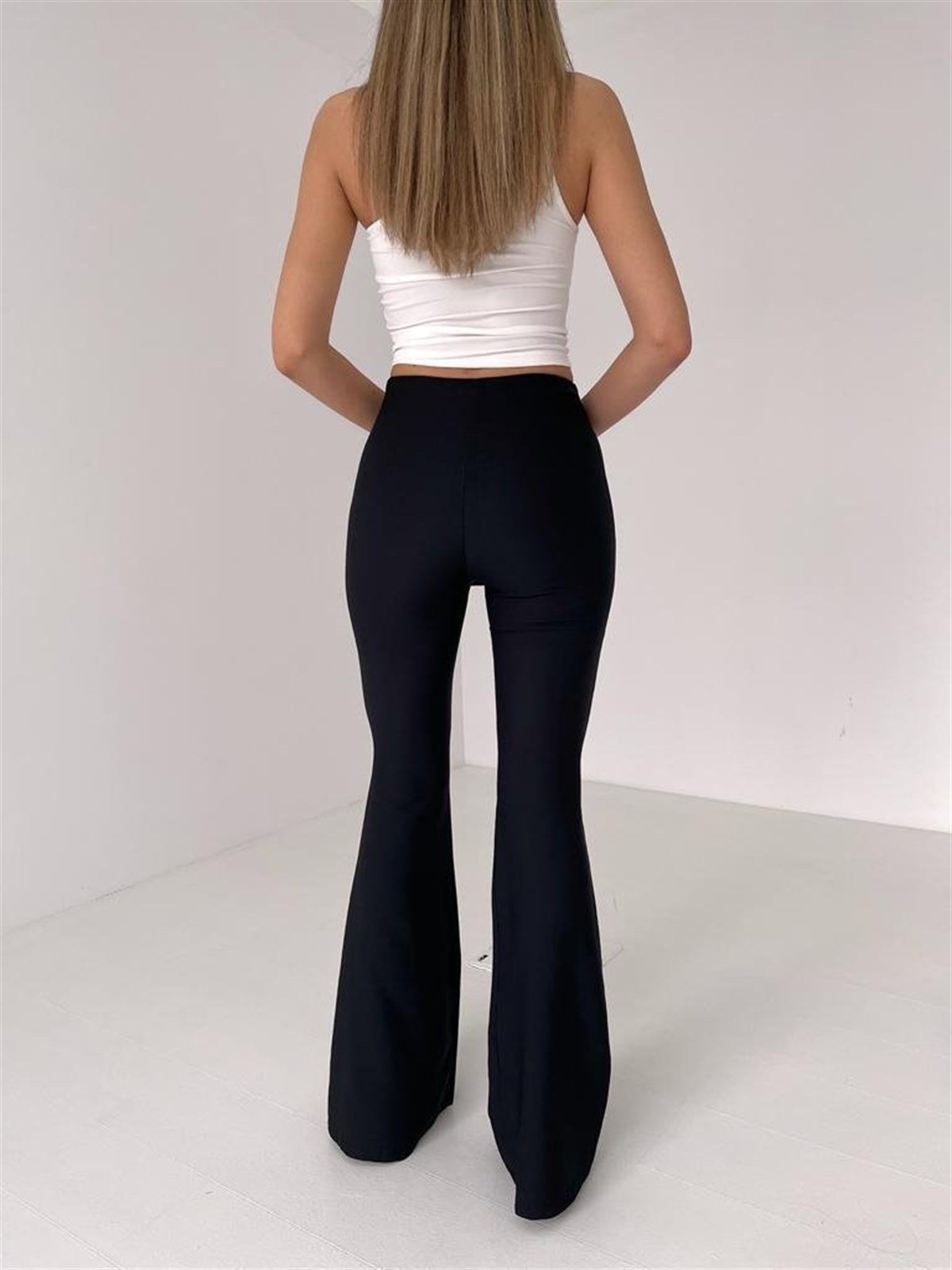 İspanyol Paça Yandan Fermuarlı Anjali Pantolon - SİYAH