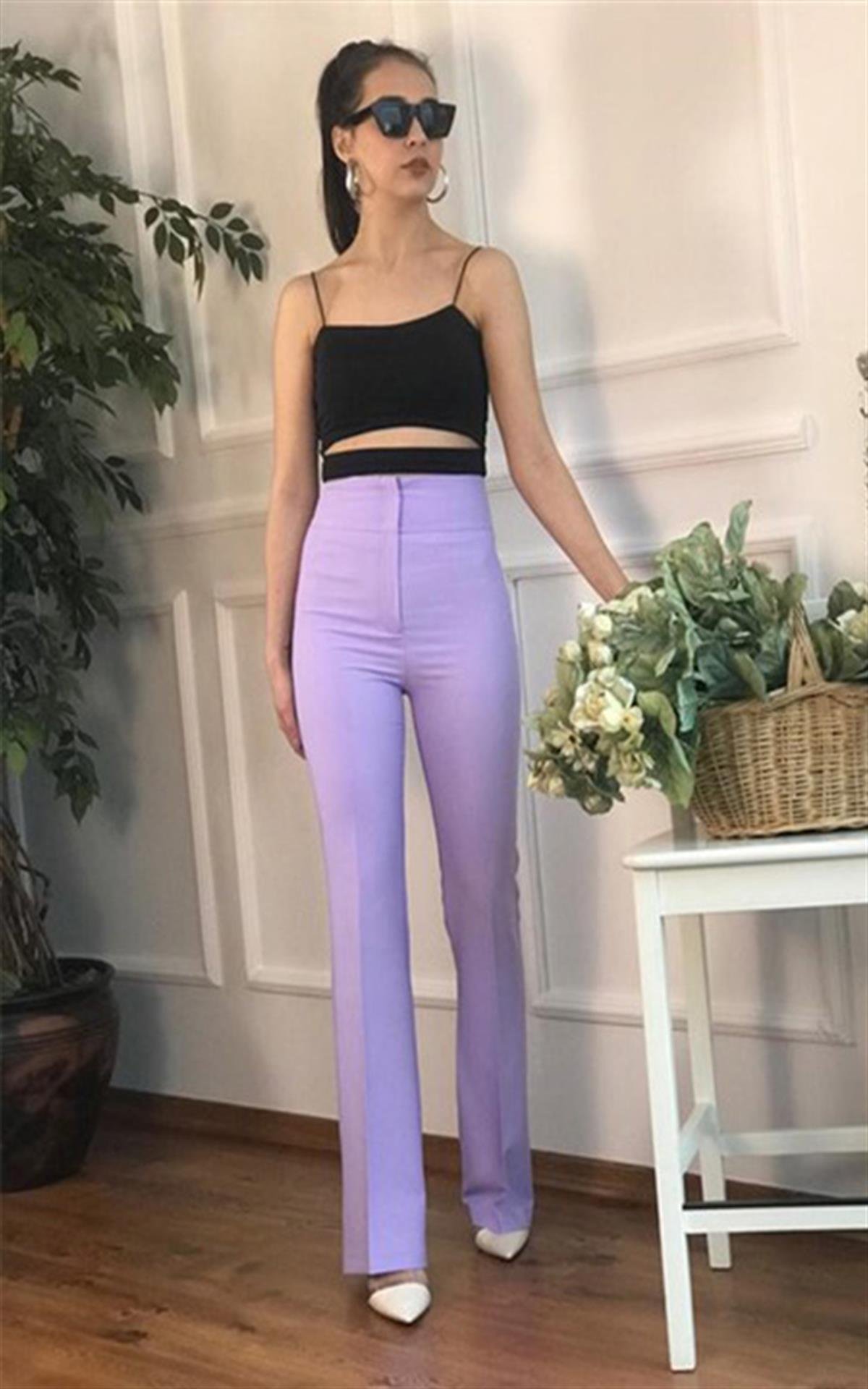 İspanyol Paça Yüksek Bel Pantolon - LİLA