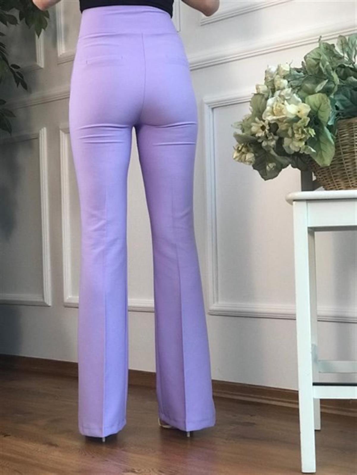İspanyol Paça Yüksek Bel Pantolon - LİLA