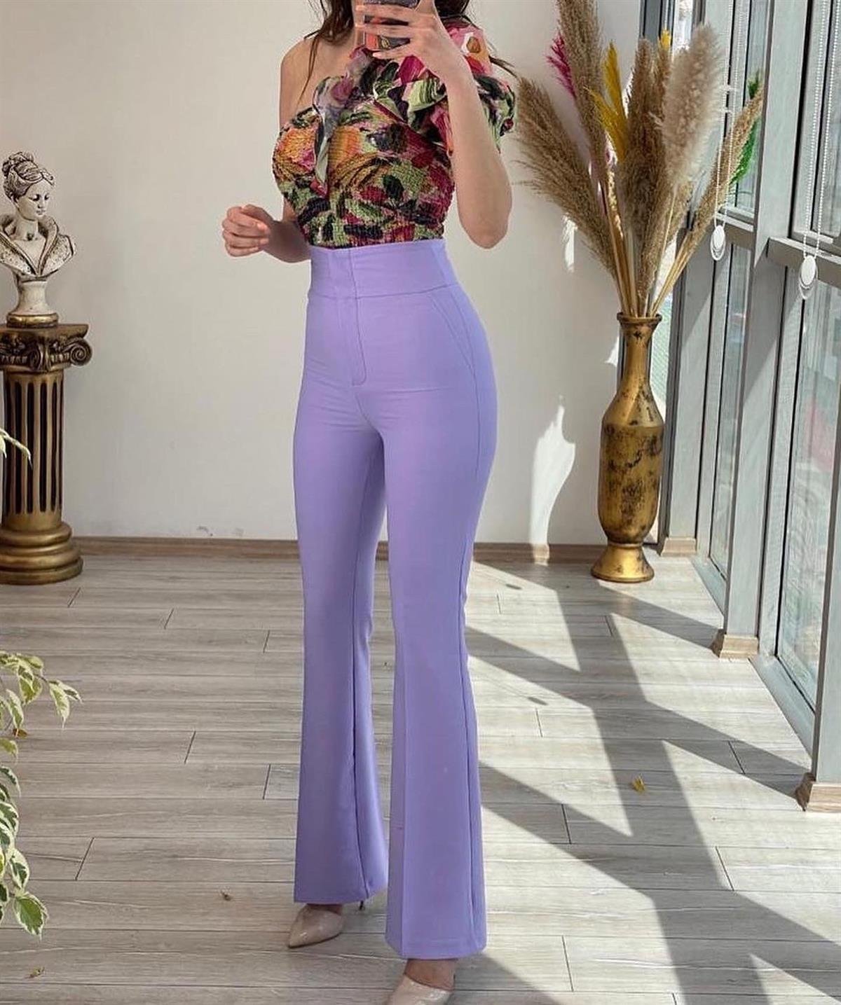İspanyol Paça Yüksek Bel Pantolon - LİLA