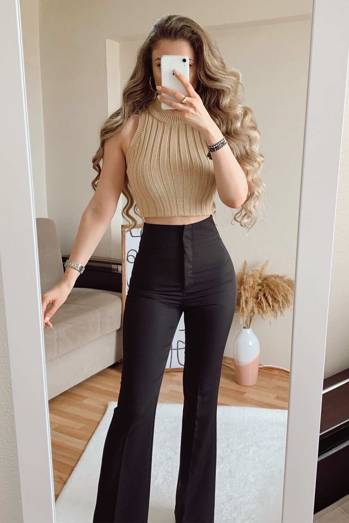 İspanyol Paça Yüksek Bel Pantolon - SİYAH