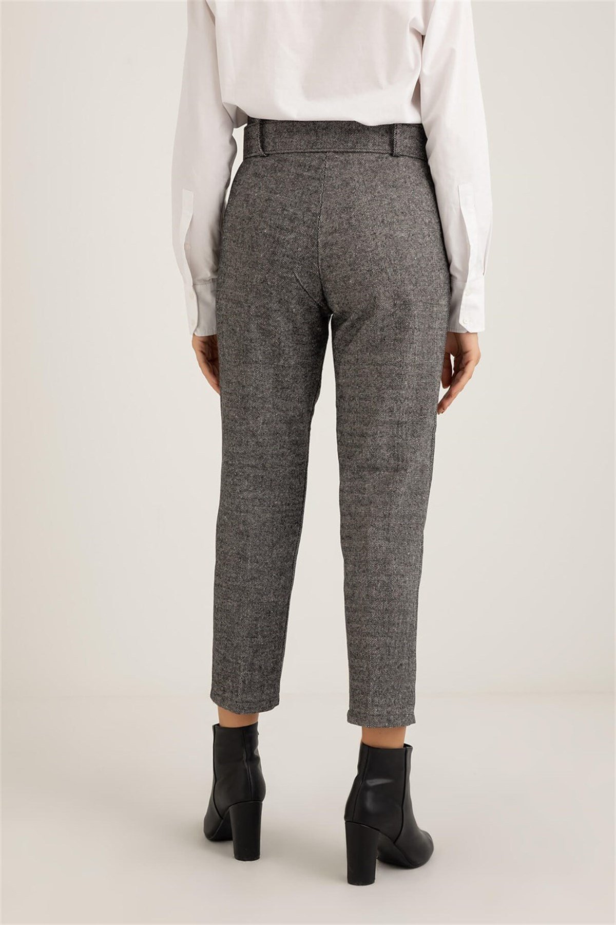 Kemerli Kaşe Pantolon - KOYU GRİ