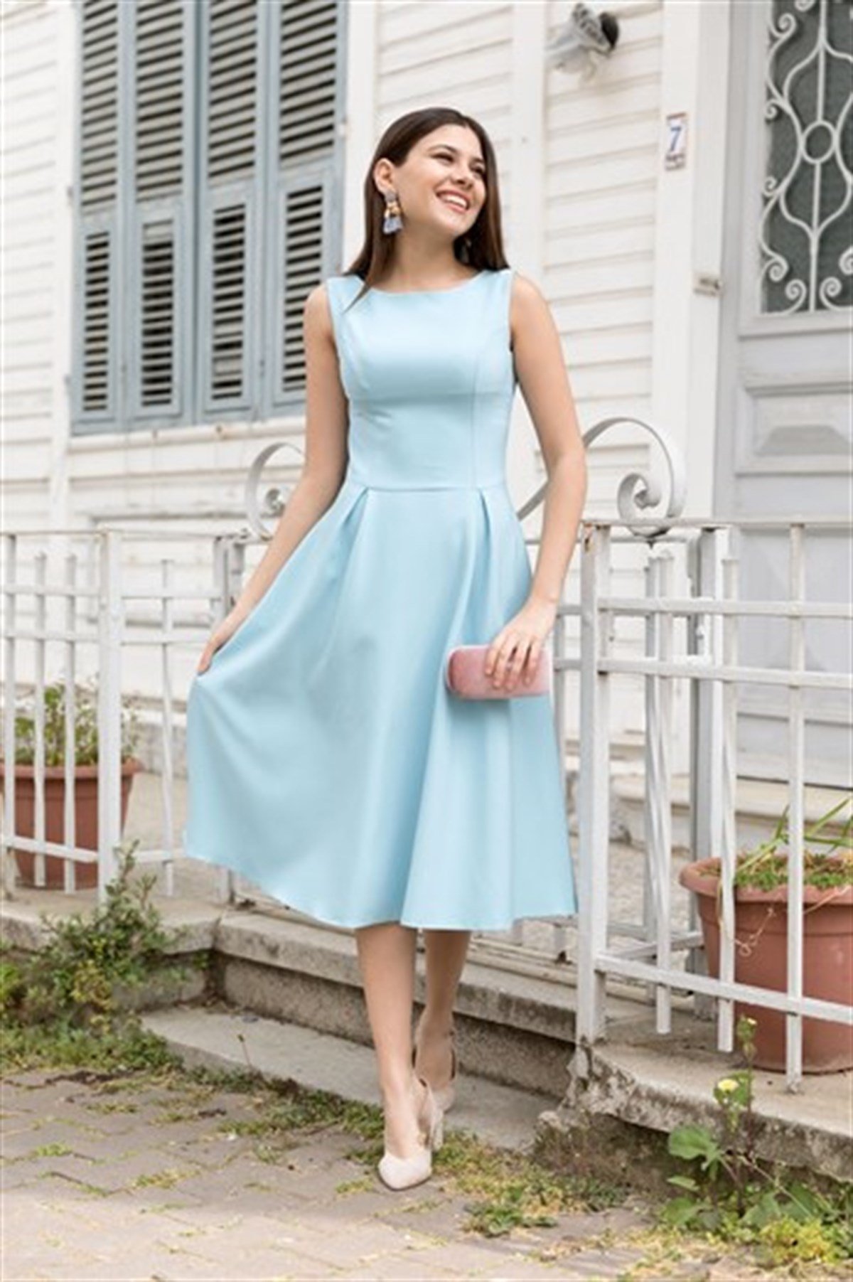 Kısa Kol Atlas Midiboy Elbise- Bebemavi